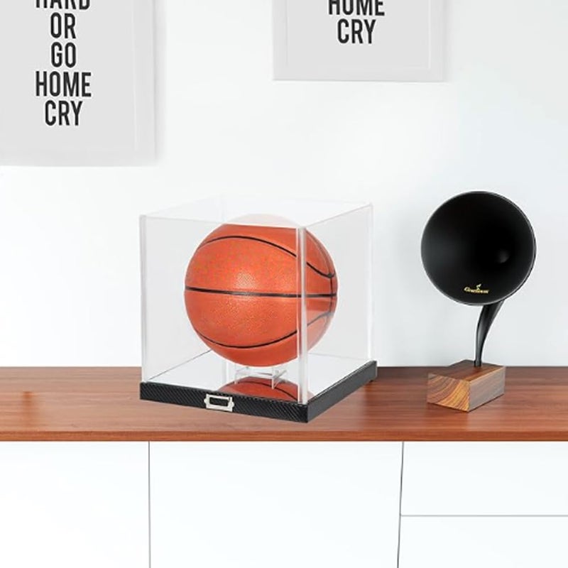 J JACKCUBE DESIGN JackCubeDesign Basketball Display Case with Carbon Fiber Style Base - Premium Acrylic Sports Ball Holder for Memorabilia (Black, 10.9 x 10.9 x 11.3 inches) â€“ MK342A - Image 3